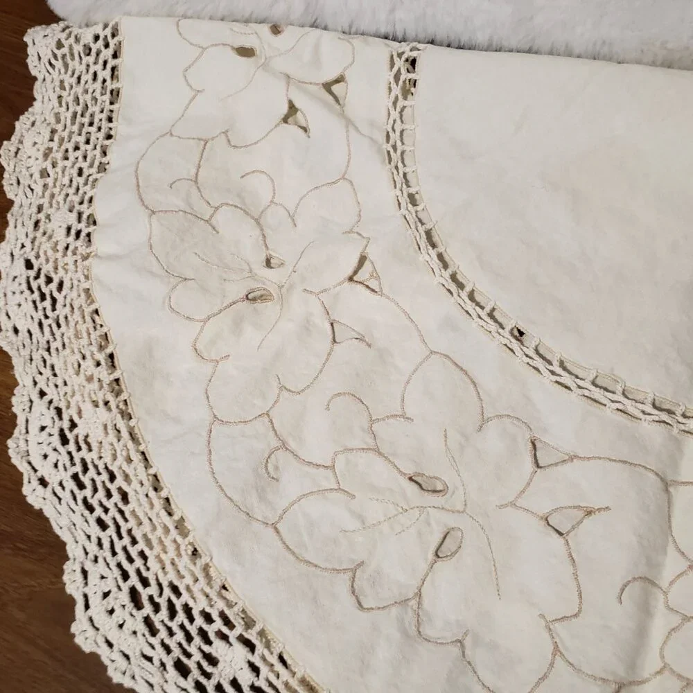 Vintage Battenburg Lace Ivory Cream Round‎ Tablecloth Approx 31